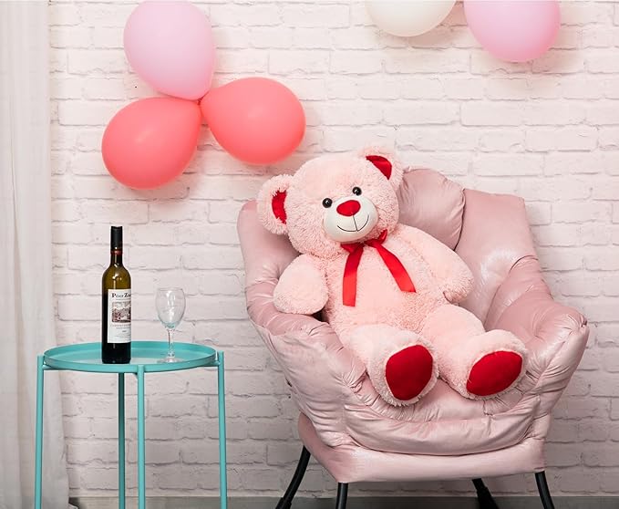 BigTeddy Bear Stuffed Animal Giant Teddy Bear Plush with Red Ribbon Bow Plush Toy Gift for Girlfriend Bride 36 inch Pink