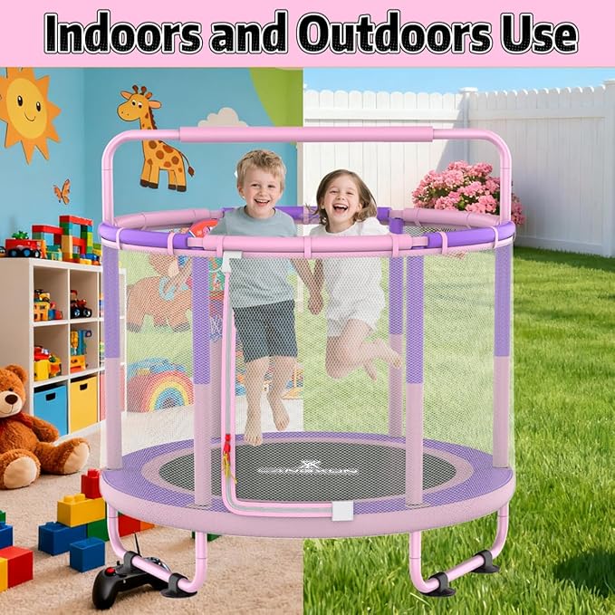 60" Trampoline for Kids, 5ft Toddler Mini 6-in-1 Trampoline Indoor Outdoor with Swing, Basketball Hoop, Dart Board, Rings, Christmas Toys Birthday Gifts for Girls Boys