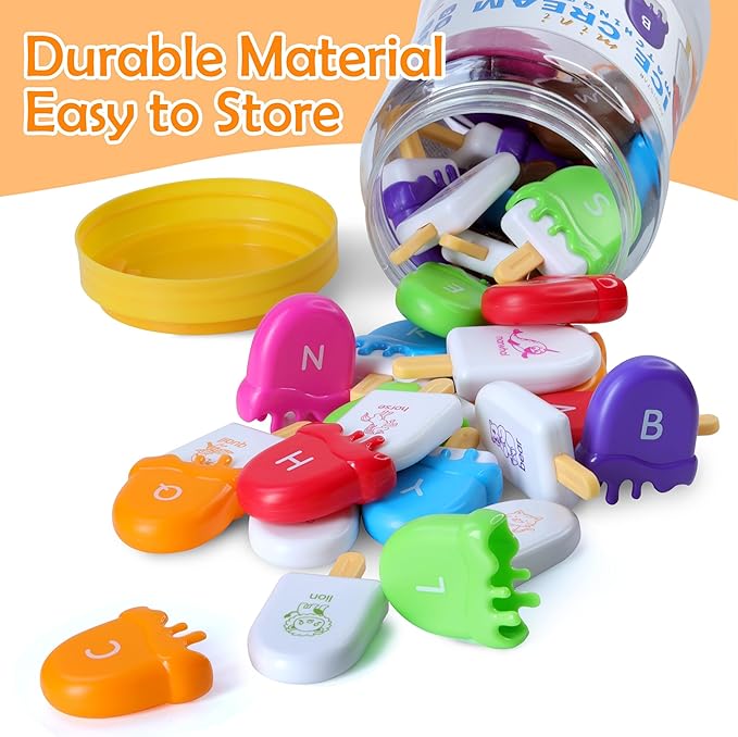 USATDD ABC Alphabet Learning Toys Alphabet Popsicles Animal Matching Toy Uppercase Lowercase Preschool Learning Activities Montessori Toys Back to School Gifts for Kids Ages 3+, 52 Pcs