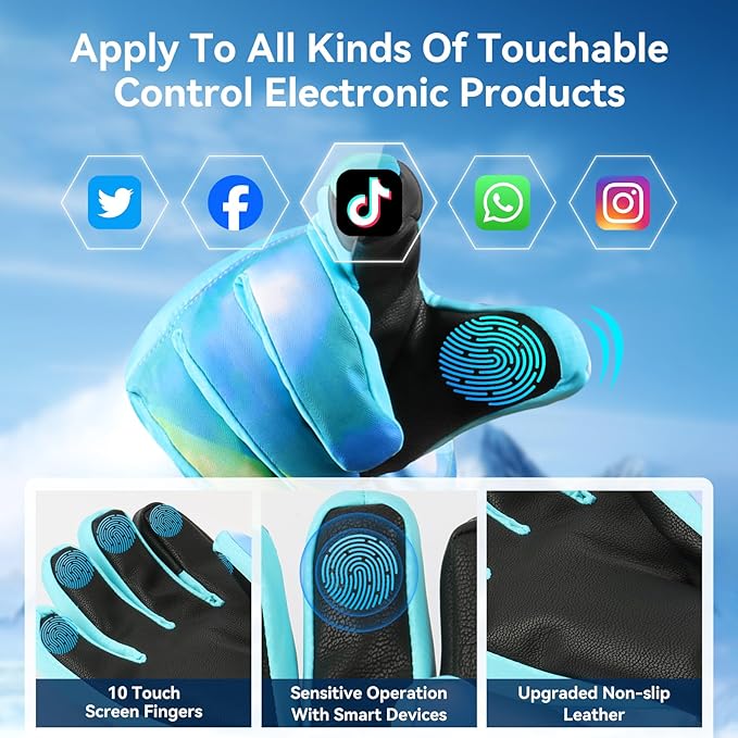 Ski Gloves,Snow Gloves,Waterproof Cold Weather Winter Gloves for Parent Boys Girls- Cycling, Driving, Running