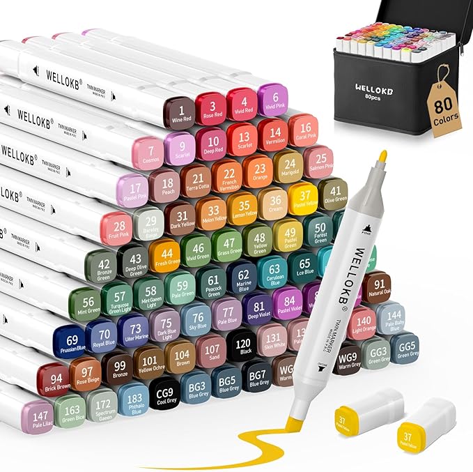 Alcohol Markers, 80 Colors Dual Tip Art Colored Markers for Adult Coloring Book, Painting, Drawing, Alcohol Based with Carrying Case for Adult Kids
