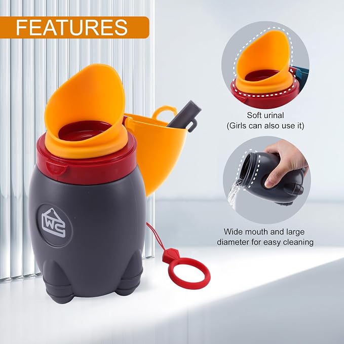 Portable Potty for Kids – Leak-Proof Rocket Travel Urinal for Boys & Girls, Lightweight Road Trip Essential for Car, Camping, Potty Training, Easy-Clean Reusable Pot(Vitality Orange)