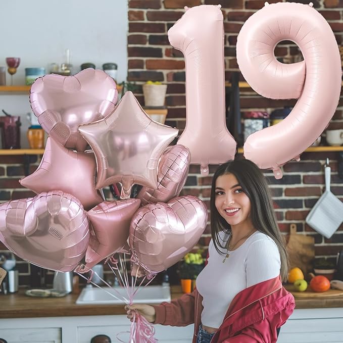 Foil 19 Balloon, Dusty Light Blush Pink Big Number 19 Balloons for Girl Birthday Party Decor, 40'' Mylar Helium Number 19 Pastel Baby Pink Balloon for Women 19th Birthday Party Anniversary Decorations