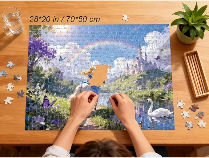 Puzzles for Adults 1000 Pieces - Fairy Tale Themed Colorful Jigsaw Puzzles, Fun Family Game, Challenging Brain Teaser, 28 x 20 in, Great Gift Idea & Home Decor (Princess and Castle)