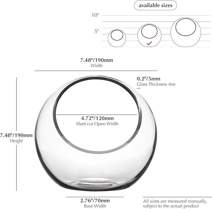 WGV Slant Cut Bowl Glass Vase Bulk, Width 7.5", Height 7.5", Clear Round Globe Planter Terrarium Orb, Candy Dish, Fruit Jar, Floral Container for Home Office Decor, 6 Pieces