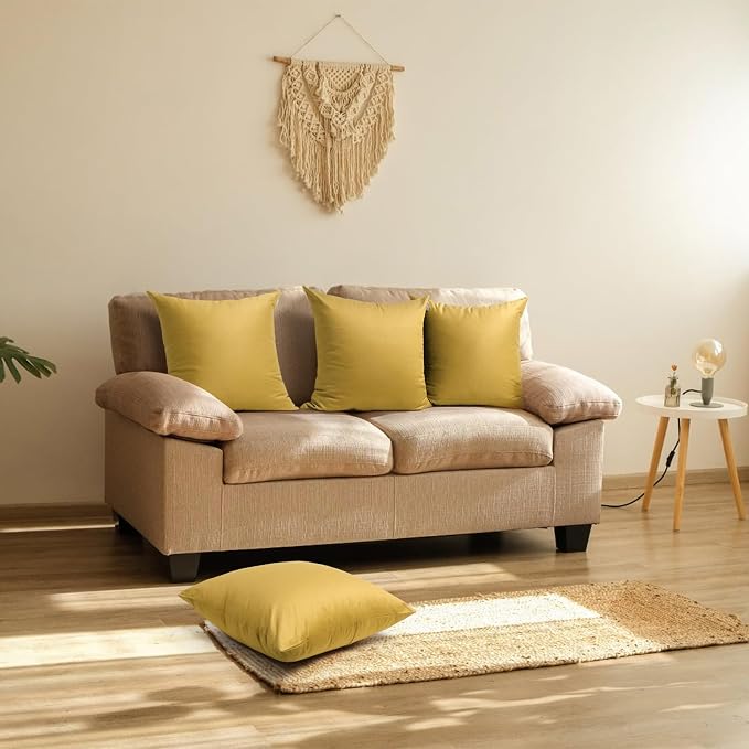 Thmyo 4-Pack 100% Cotton Comfortable Solid Decorative Throw Pillow Case Square Cushion Cover Sublimation Blank Pillow Covers DIY Throw Pillowcase for Sofa Couch(20x20 inch/ 50x50cm, Mustard Yellow)