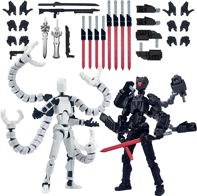 2PCS T13 Action Figure Already Assembled, 3D Printed Multi-Jointed Movable Robot 13 Action Figures Desktop Decorations for Game Lovers Toy, for Collectors Desktop Decorations (White Black)