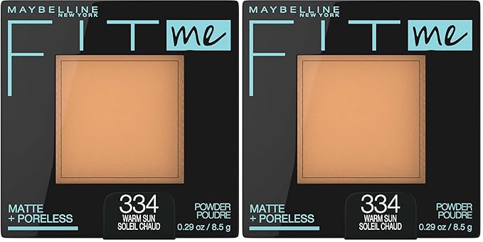 Maybelline New York Fit Me Matte + Poreless Powder Makeup, Warm Sun, 0.28 Ounce, Pack of 1, 334 WARM SUN (Pack of 2)