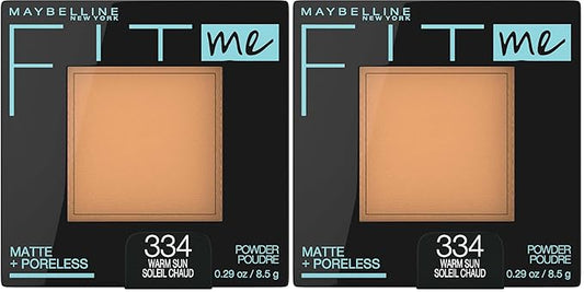 Maybelline New York Fit Me Matte + Poreless Powder Makeup, Warm Sun, 0.28 Ounce, Pack of 1, 334 WARM SUN (Pack of 2)