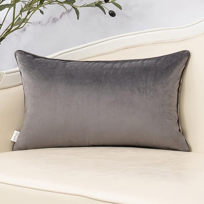 Grey Throw Pillow Cover Velvet Cushion Cover Branches Rectangular Pillowcase for Sofa Couch Bedroom Living Room, 12x20 Inch