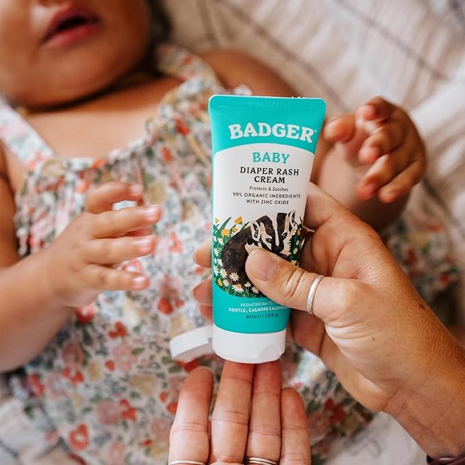 Badger Baby Diaper Rash Cream, Zinc Oxide Diaper Cream for Babies, Natural Skin Barrier Cream with Organic Sunflower Oil & Beeswax, 2.9 fl oz, 2-Pack