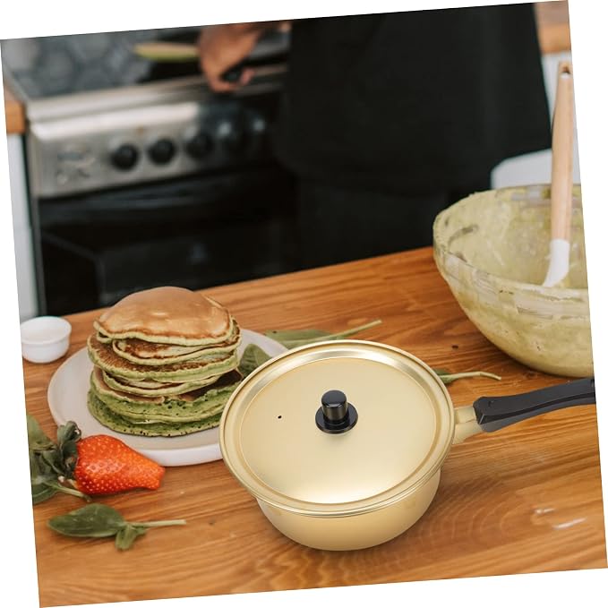 1pc Korean Ramen Pot Stainless Steel Cooking Utensils Stainless Steel Sauce Pan with Lid Chocolate Fondue Snack Bowls Korean Ramen Noodle Pot Gold Thickened Stock Mini