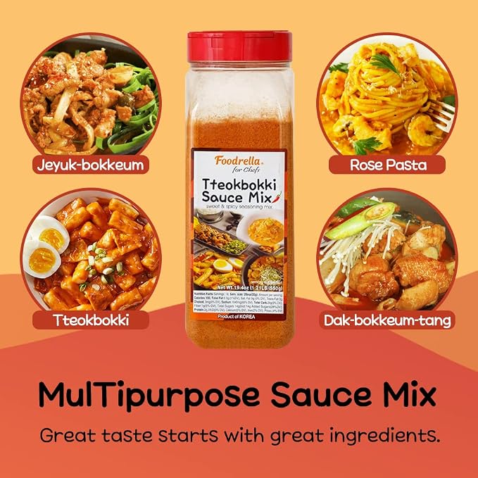 Foodrella Korean Taste Tteokbokki Rice Cake Sauce Mix, Multipurpose Sweet & Spicy Seasoning Mix for Korean Spicy Food Including Braised Spicy Chicken, Spicy Stir-Fried Pork, Rose Pasta and More
