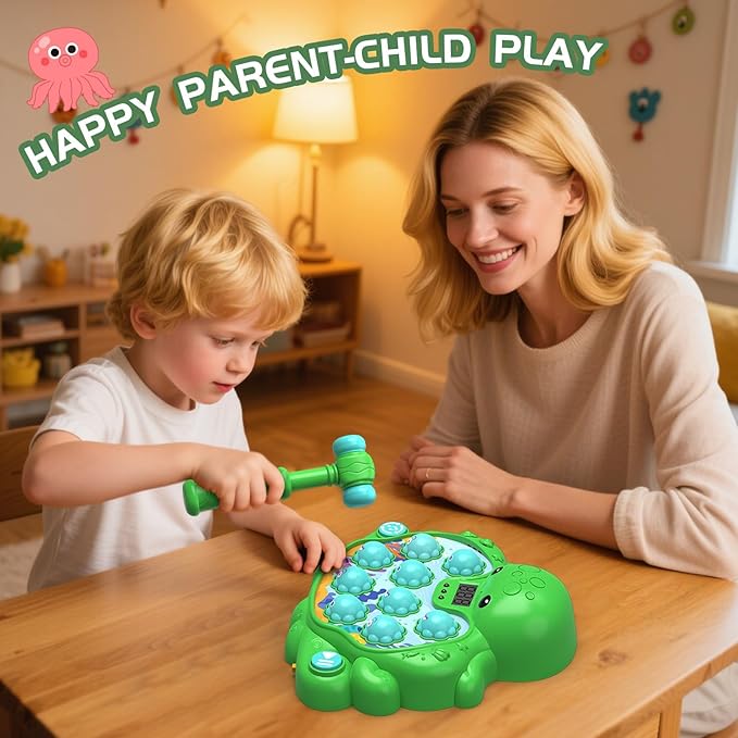 Octopus Vitality Strike Game, Educational Musical Whack-A-Mole Toy with 2 Game Modes, Digital Score Display, Ages 2+ (Green)