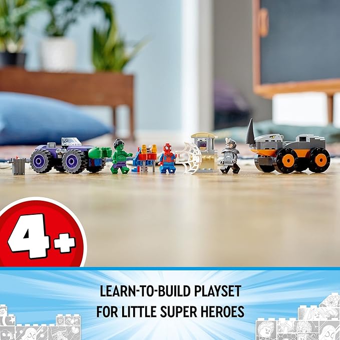 LEGO Marvel Hulk vs. Rhino Monster Truck Showdown, Toy for Kids, Boys & Girls Ages 4 and Up with Spider-Man Minifigure, Inspired by The Spidey and His Amazing Friends Series, 10782