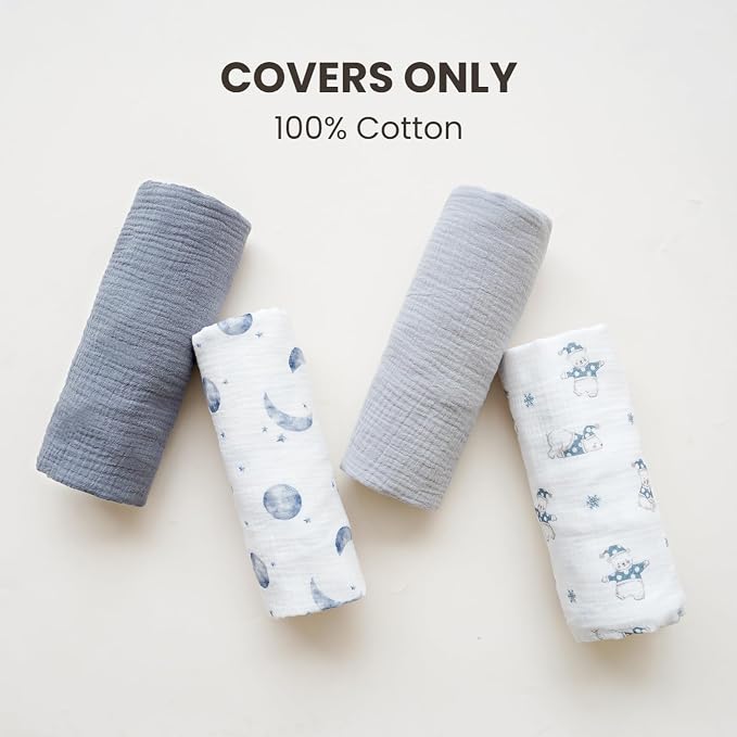 Konssy Muslin Baby Lounger Cover 2 Pack, 100% Cotton Newborn Lounger Cover, Soft and Breathable Baby Nest Slipcover for Boys Girls (Planet,Navy)