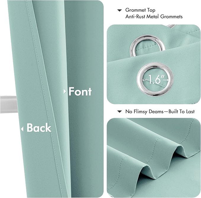 MIULEE Blackout Curtains for Bedroom 2 Panels 40 x 72 Inch Long Aqua | Thermal Insulated, Living Room Darkening Grommet Drapes, Noise Reducing, Light Blocking Window Treatments