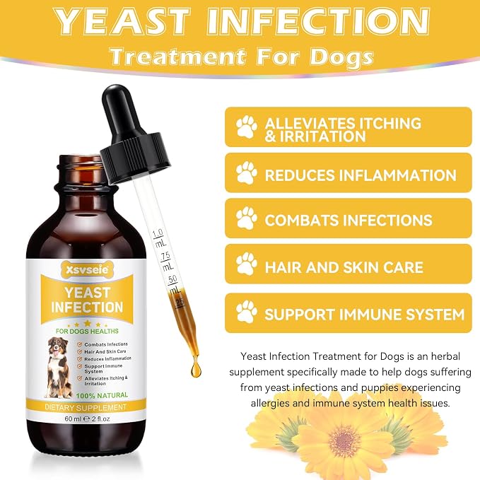 Yeast Infection Treatment for Dogs, Xsvseie Dog Ear Infection Treatment Natural Yeast Treatment Drops for Dogs,Dog Herbal Supplement Soothing Irritation & Itching Discomfort for All Breeds & Size