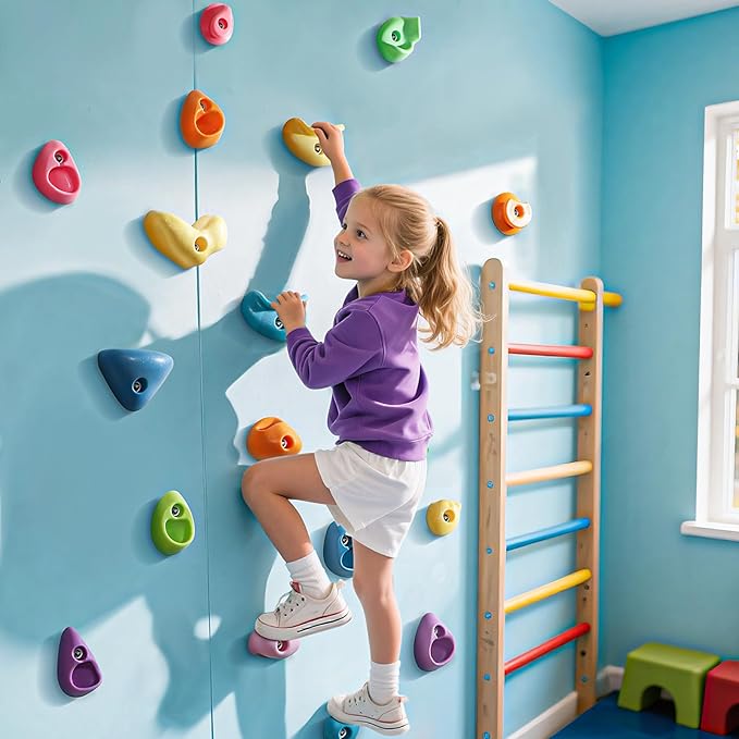 TOPNEW 20PC Kids Climbing Holds, Climbing Rocks for Play Set, Swingset - Adult Rock Wall Holds with Mounting Hardware for Indoor Outdoor Climbing Wall, Pastel Color