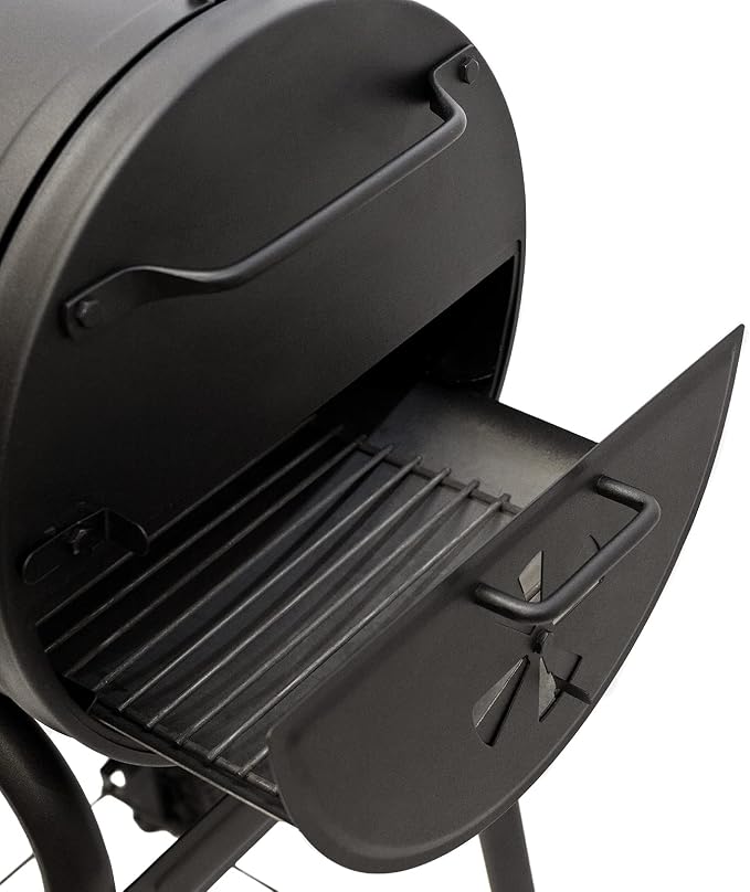 Char-Griller® Patio Pro Charcoal Grill and Smoker with Cast Iron Grates, Premium Wood Shelf and Damper Control, 250 Cooking Square Inches in Black, Model E1515