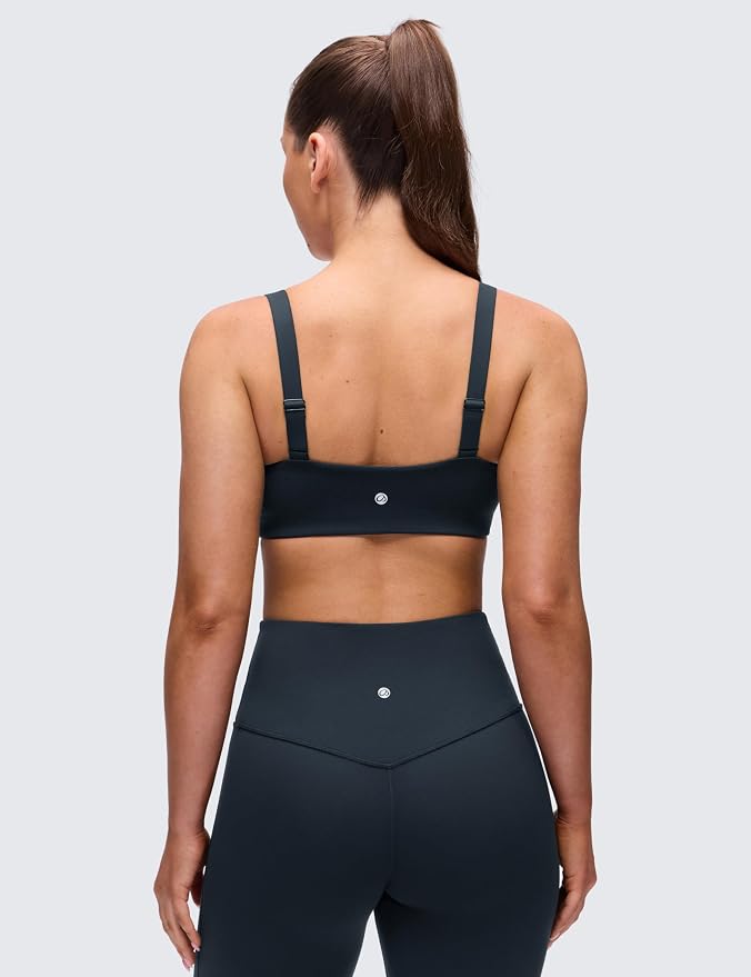 CRZ YOGA Butterluxe Adjustable Wide Strap Sports Bras for Women - Square Back Padded Scoop Neck Yoga Top