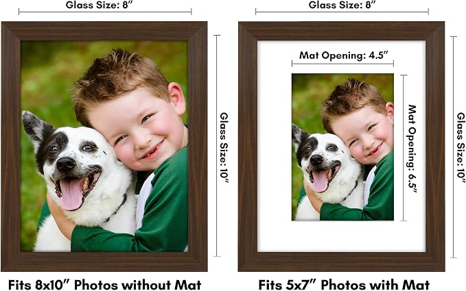 Americanflat 8x10 Picture Frame with Shatter-Resistant Glass - Use as 5x7 Frame with Mat or Display 8x10 Photo Without Mat - Signature Collection - Picture Frames for Tabletop and Wall - Walnut | Shatter-resistant glass, wall or tabletop display with i...