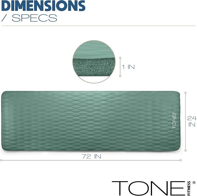 Tone Fitness 1-Inch Thick Yoga Mat | High-Density, Non-slip Exercise Mat with Carrying Strap for Yoga, Pilates, & Home Gym Workouts | Multiple Options