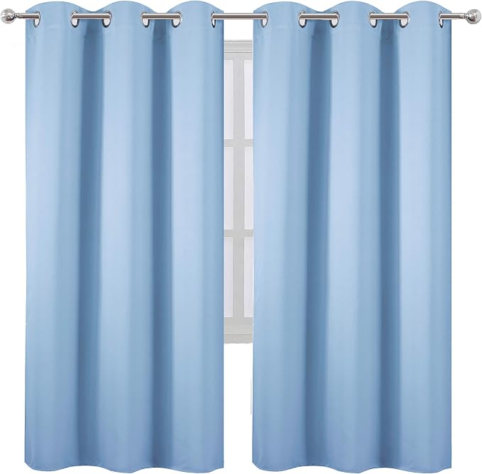 LEMOMO Sky Blue Thermal Blackout Curtains/42 x 72 Inch/Set of 2 Panels Room Darkening Curtains for Bedroom