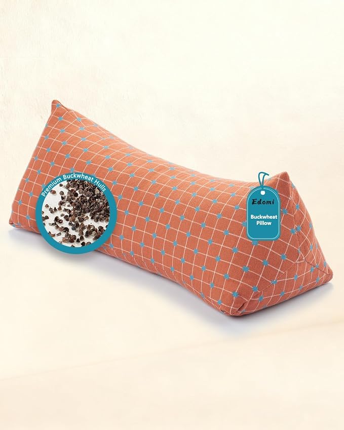 Wedge Contour Buckwheat Pillow for Neck Pain Relief, Ergonomic Triangle Neck Pillow for Side and Back Sleepers, Adjustable Breathable Pillow with Washable Cover 15.7"x5.9", Red