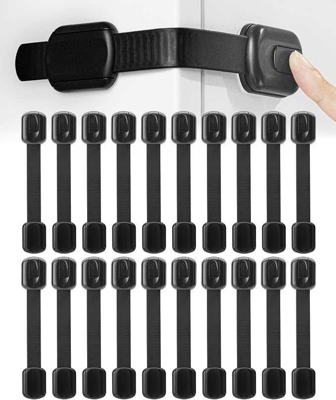 Bates- Child Safety Strap Locks, 20 Pack, Black, Baby Cabinet Locks with Adjustable Strap Length