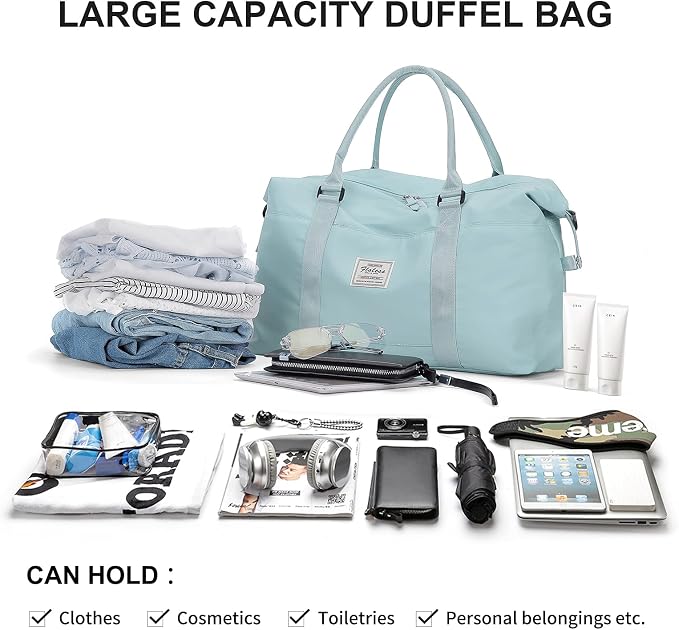 Travel Duffel Bag, Carry On Overnight Weekender Bags for Women | Travel Bag with Wet Pocket & Trolley Sleeve, For Spirit Airlines 18x14x8 Personal Item Bag