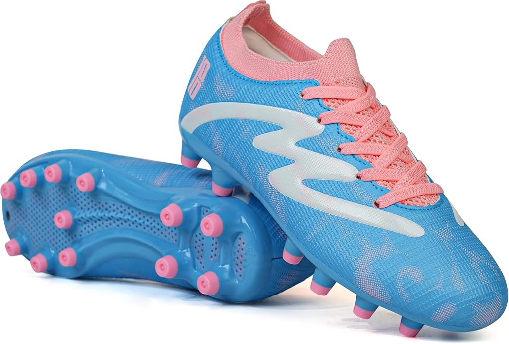 brooman Kids Firm Ground Soccer Cleats Boys Girls Football Shoes with Shin Guards and Soccer Socks