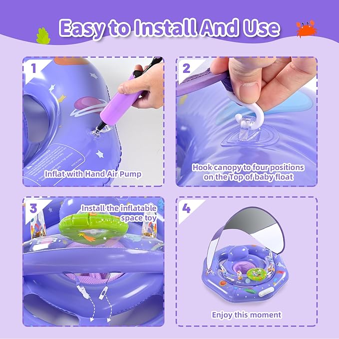 Baby Pool Float with Canopy,Interactive Toy Play Console & Adjustable Safety Seat | Infant Pool Float with Handle | Baby Float with Canopy Removable UPF50+ Sun Protection for Pool, Lake & Beach