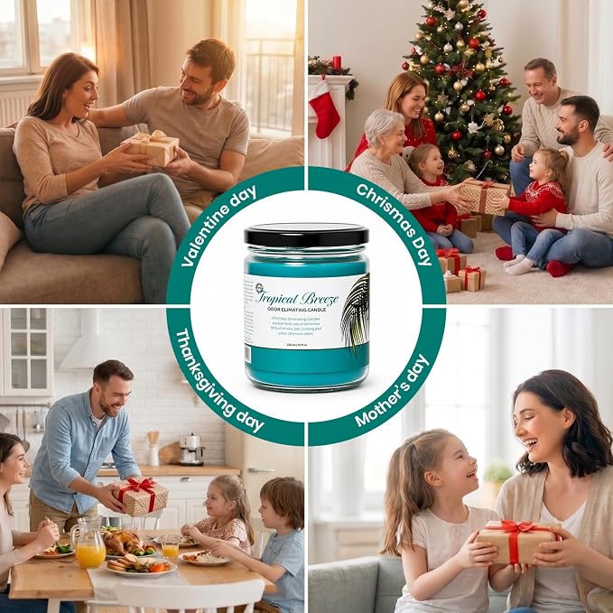 Candle Set Odor Eliminating – 2 Pack - 12oz – Long-Lasting Soy Wax Candles – Neutralizes Pet, Kitchen & Smoke Odors – Clean Burn, Eco-Friendly, Aromatherapy Candle (Tropical Breeze)