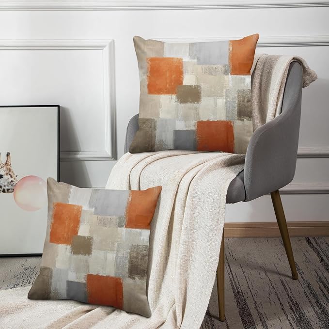 Emvency Throw Pillow Covers Set of 2, 24 x 24 Inch, Abstract Modern Orange | Painting Beige Outdoor Decorative Square Pillow Cases Couch Cushion Case for Couch Bed Sofa Living Room Home Decor