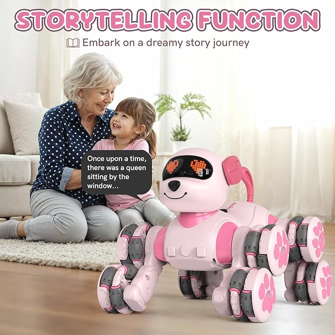 8WD Stunt RC Car Robot Dog Toys for Girls Age 3+, 2.4GHz Remote Control Car Dog Toys with LED Eyes, Smart Interactive Programmable Robot Gift for Boys & Girls Age 3 4 5 6 7 8 Year Old
