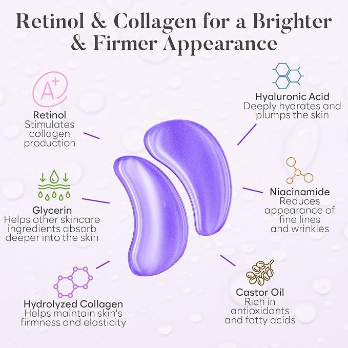 AURAE Retinol & Collagen Under Eye Patches (30 Pairs) - For Dark Circles & Puffy Eyes - Eye Care Mask