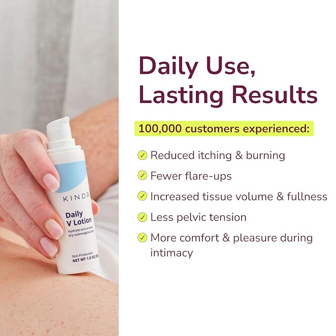 Kindra Daily V Vaginal Moisturizer Lotion - OBGYN Recommended for Dryness & Itch, with Hyaluronic Acid, Odor Support - Estrogen-Free Cream, pH-Balanced Feminine Care - 60 Applications