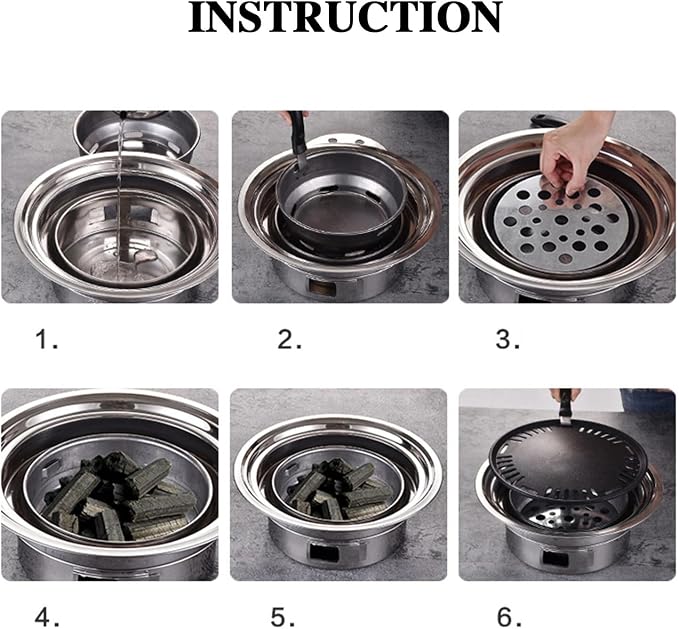 Charcoal Barbecue Grill, 15.7 Inches Non-Stick Household Korean BBQ Grill Stove Tabletop Charcoal Stove for Home Party Outdoor Camping