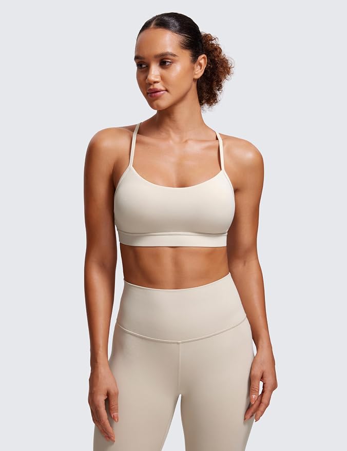 CRZ YOGA Butterluxe Y Back Sports Bras for Women - Padded Racerback Low Impact Spaghetti Thin Strap Workout Yoga Top