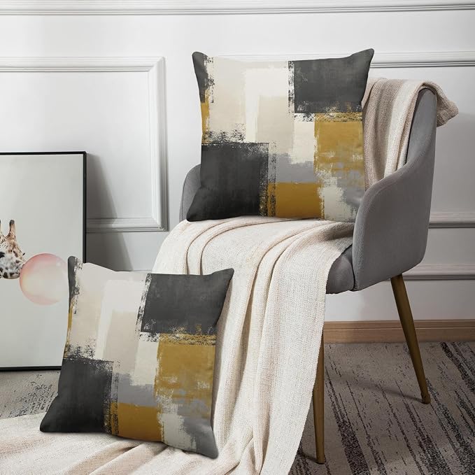 Emvency Throw Pillow Covers Set of 2, 18 x 18 Inch, Yellow Beige | Abstract Modern Painting Outdoor Decorative Square Pillow Cases Couch Cushion Case for Couch Bed Sofa Living Room Home Decor
