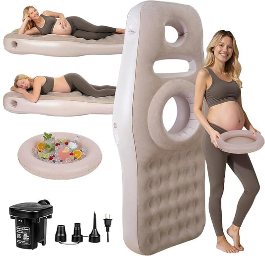 Inflatable Pregnancy Pillow with Belly & Head Hole, Prone Pregnancy Pillow for Stomach Sleepers, Belly Pillow Pregnancy Mattress for Pregnant Women, Maternity airbed Pool Float for Tummy Massage