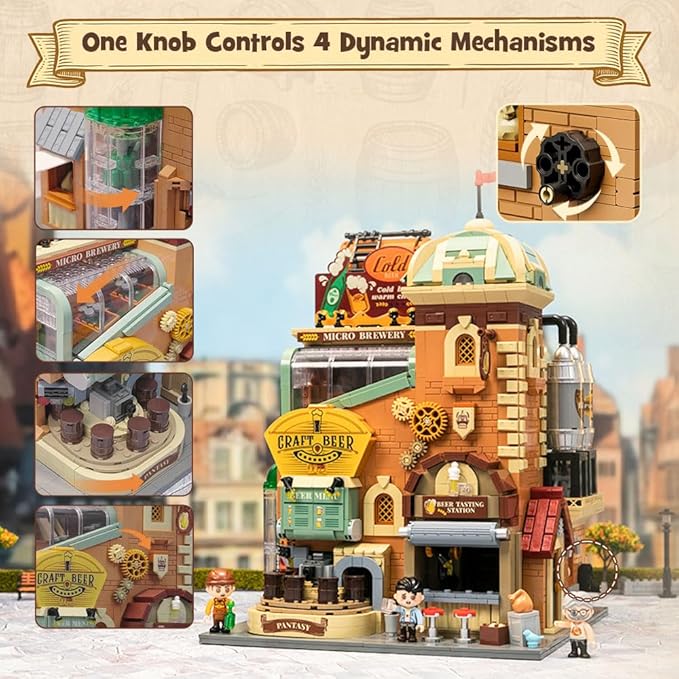 Craft Beer Brewery Building Set for Adults – Vintage Microbrewery Factory Model with Modular Architecture, Dynamic Mechanisms, Self-Developed Minifigures & Display-Ready Design