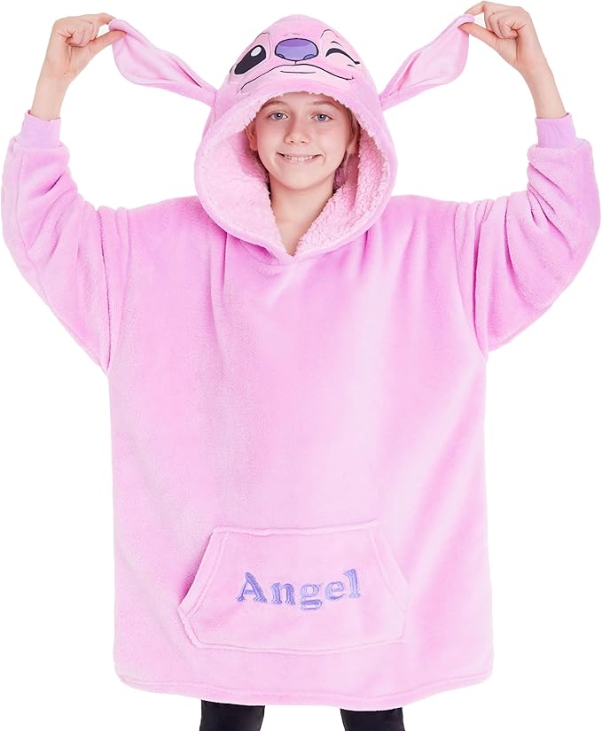 Disney Stitch Fleece Hoodie Blanket for Kids and Teenagers - One Size Fluffy Oversized Hoodie - Stitch Gifts