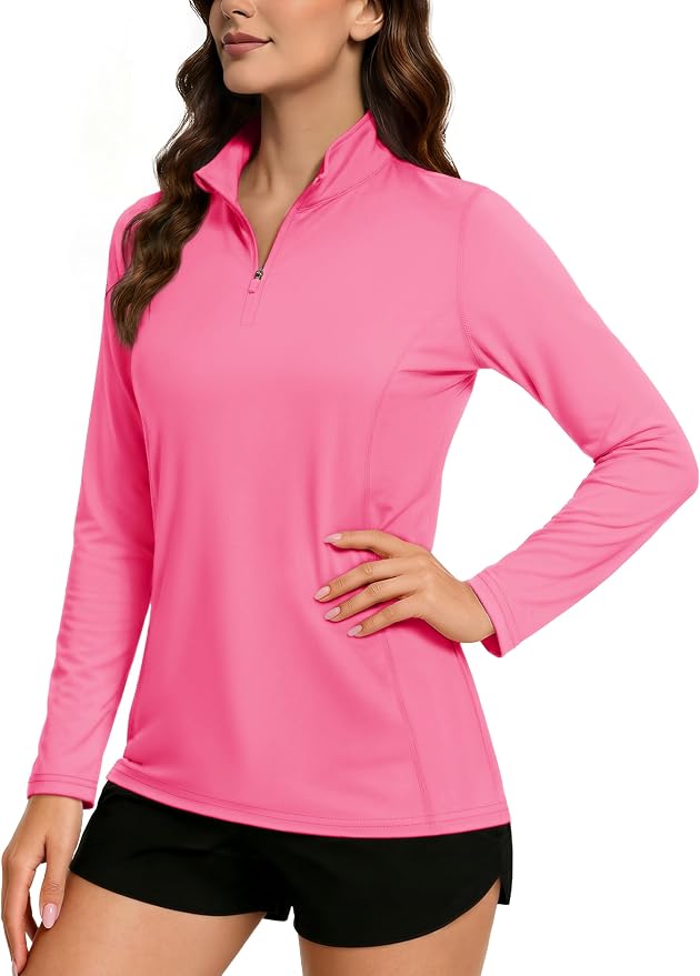TACVASEN Women's Quarter Zip Pullover Golf Shirts UPF 50+ Long Sleeve Sun Shirts UV Protection Workout Tops