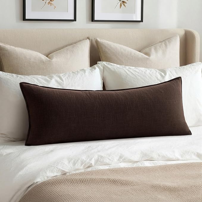 MIULEE Decorative Linen Lumbar Pillow Cover 14x36 Inch Dark Brown | Fall Autumn Boho Farmhouse Couch Long Throw Pillow for Bed, Pack of 1 Accent Modern Pillowcase, Sofa Livingroom Home Decor