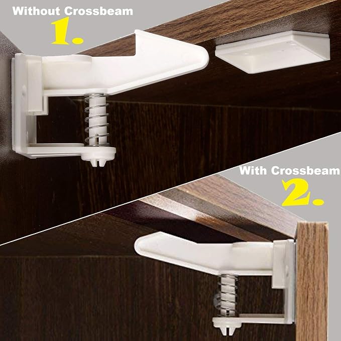 Cabinet Locks Child Safety Latches - OKEFAN 12 Pack Baby Proofing Cabinets Drawer Lock Adhesive Latch for Kids Proof Drawers No Drilling Tools Needed (White)