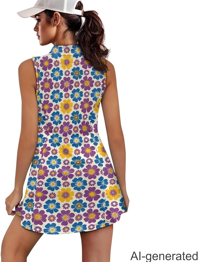 Golf Dress Tennis Dresses for Women with Built in Shorts and Pockets Sleeveless Athletic Dress Workout Dress