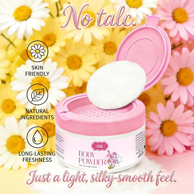 Body Powder for Women Sweat, Talc-Free After Bath Dusting Powder with Puff, Anti-Chafing & Sweat Absorbs for Sensitive Skin, Keep Skin Soft & Comfort, 5oz-2pack Great Value, Gift Share & Self Care