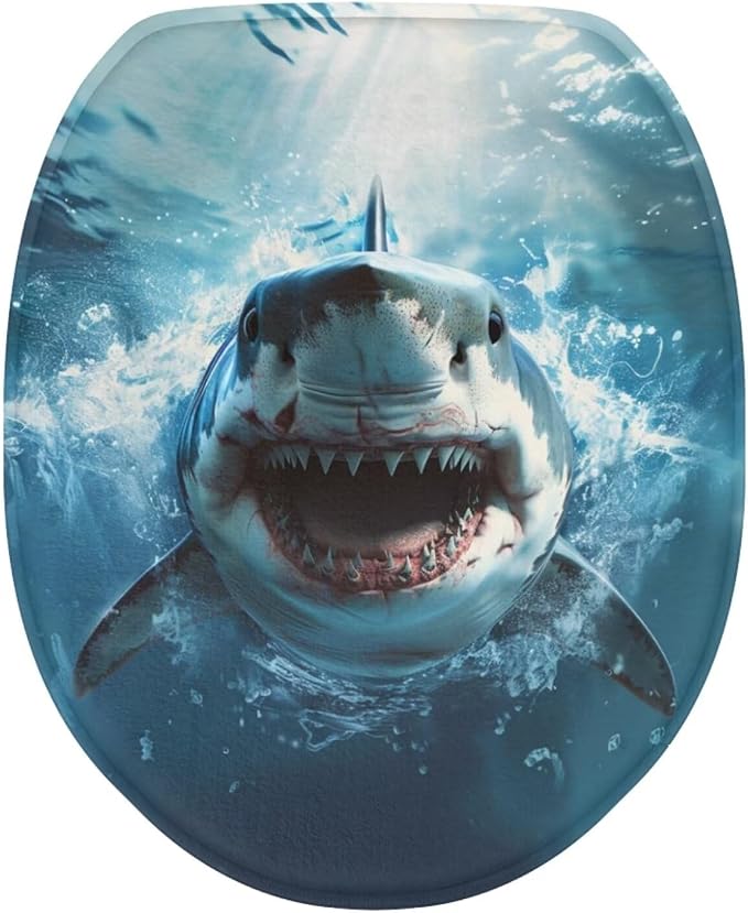 Ocean Toilet Cover Seat Shark Oblong Toilet Seat Cover Fuzzy Toilet Seat Cover Soft Toilet Seat Cover Bathroom Decoration